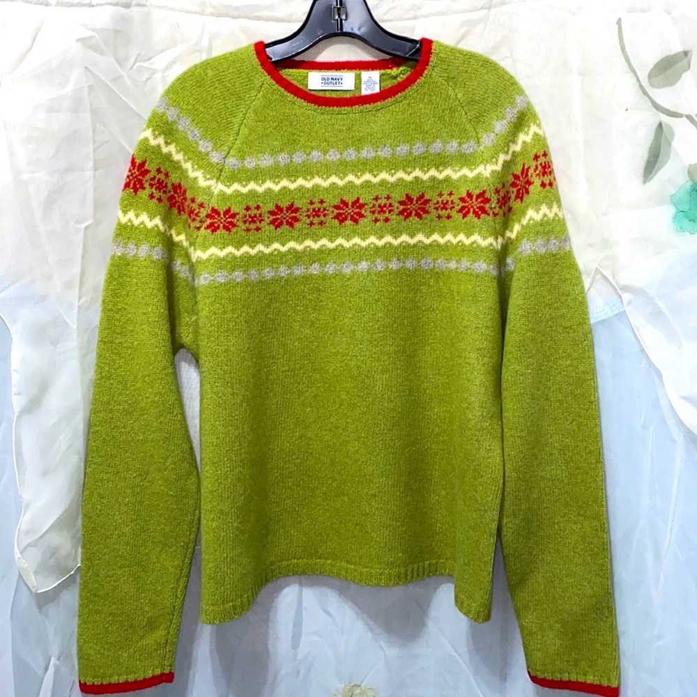 OLD NAVY OUTLET GREEN FAIR ISLE CREW NECK SWEATER LONG SLEEVES SZ XL